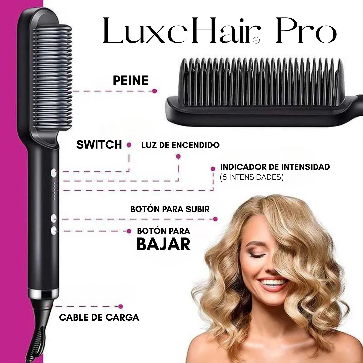 LuxeHair Pro - Cepillo Alisador Eléctrico